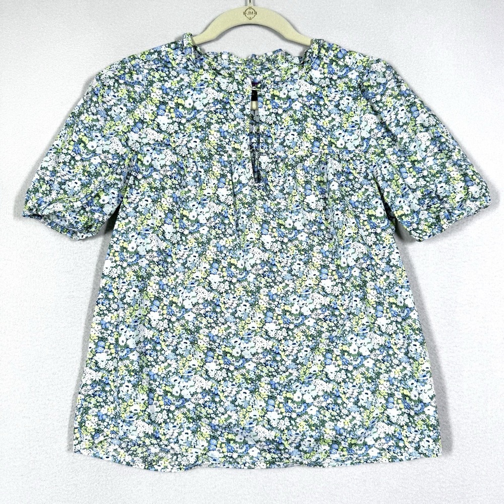 J Crew Top Womens XXS Ruffle Trim Short Sleeve‎ Liberty Thorpe Hill Fabric Ditsy